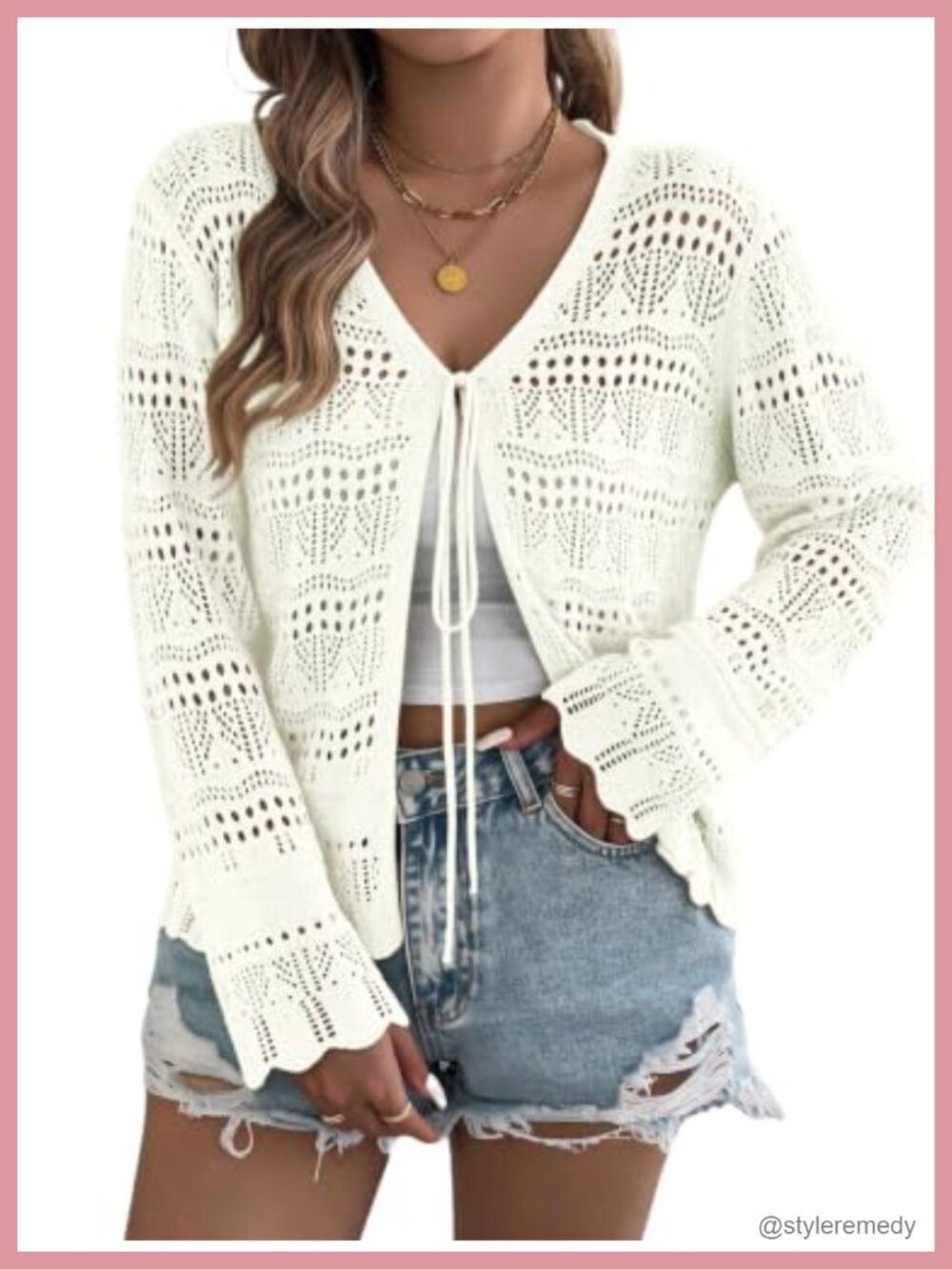 Crochet Cardigan Tie Front Kimono Shrug 100% Viscose